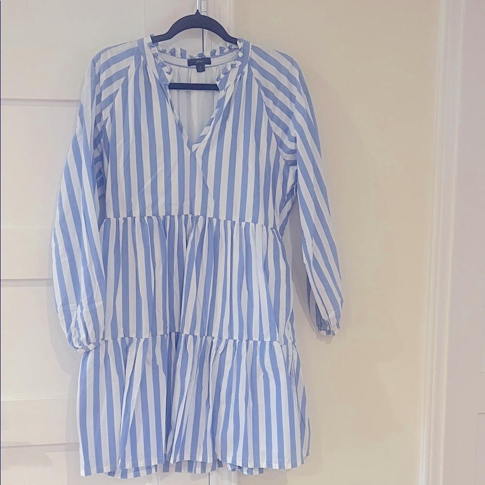 J. Crew Blue and White Striped Long Sleeve Mini Dress Size Medium EUC